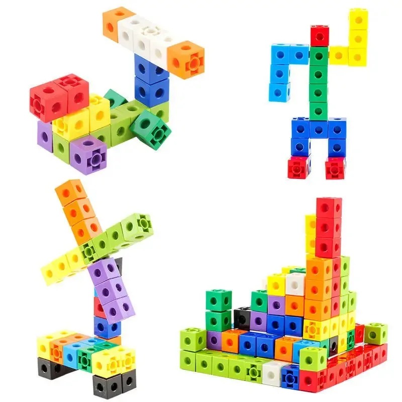 Math Manipulative Set - 100個セット リンキングキューブ 数学教材 子供用学習カウントブロック モンテッソーリ教育 脳開発おもちゃ