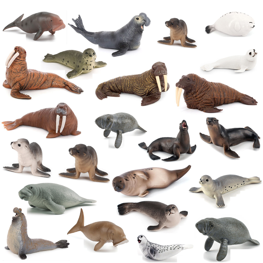 Kids Education Picture - リアルなデゴンマンアティ、セイウチ、アシカ、アザラシ、海洋生物の動物モデル、アクションフィギュア、耐久性のある教育的で楽しい遊び用おもちゃ