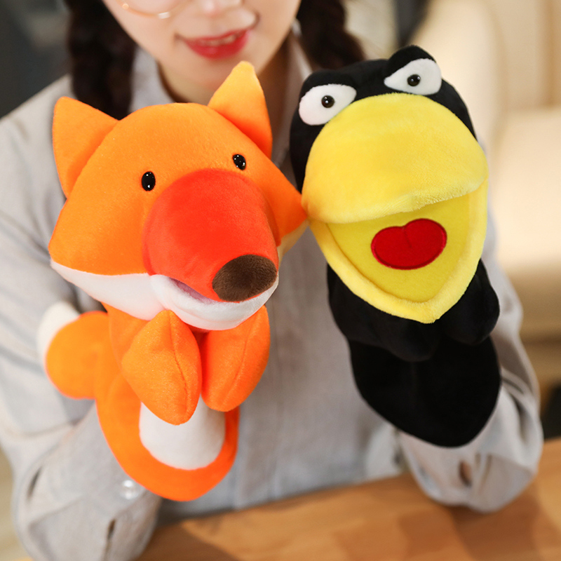 Kids Education Story - 25 センチメートルキツネカラス赤ちゃんハンドパペットぬいぐるみ漫画ロールプレイ物語を語る布人形教育玩具子供のための