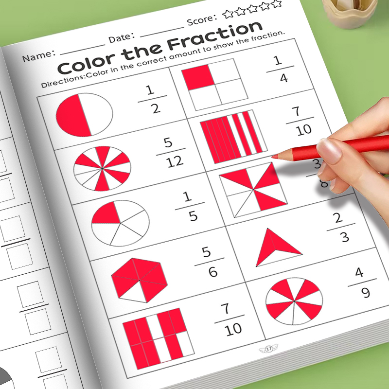 Math Manipulative Set - 32 ページ/セット 子供向け数学分数ワークブック 基本的な分数を学ぶための教育用数学練習帳 教材