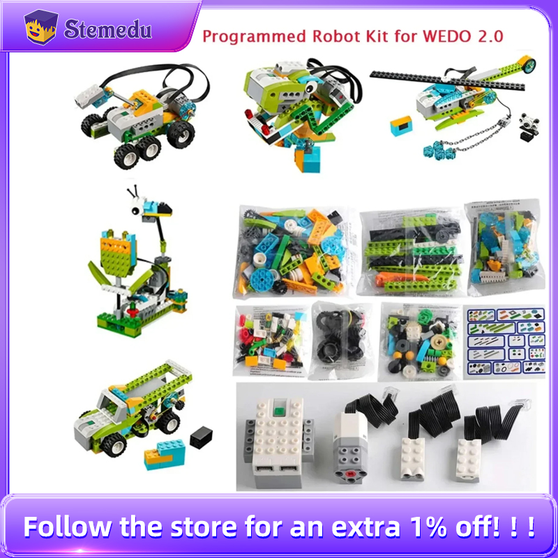 Coding Robot Toy - STEM We-do2.0 45300 コアプログラミングキット互換性のあるlegoed教育ビルディングブロックキット280個&センサー電子レンガ付き