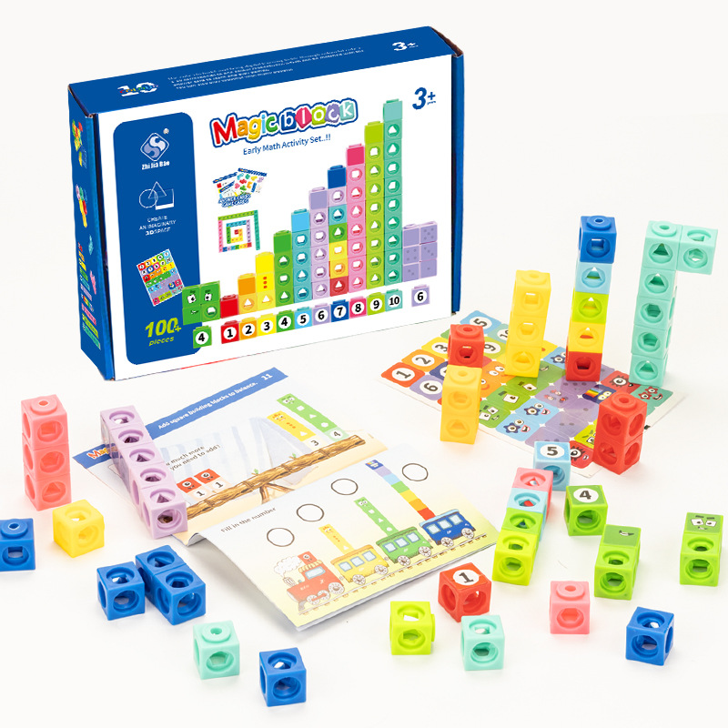 Math Manipulative Set - デジタルビルディングブロック 1-10 数学接続キューブセット 100個入り 学習数字と子供向け教育玩具