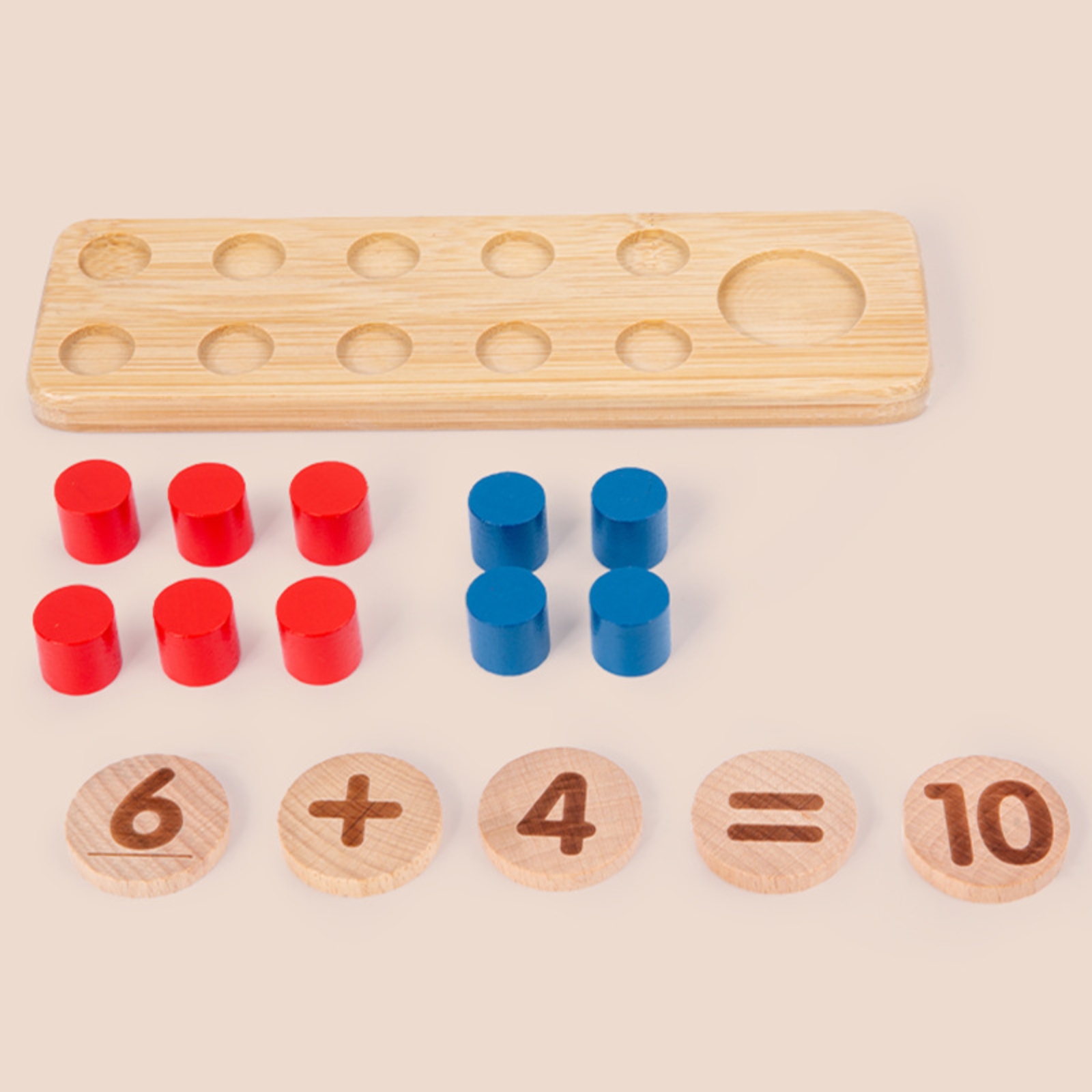 Math Manipulative Set - 竹とブナ材を使用した、数字のディスクが付いた算数学習おもちゃ。幼児向けの木製算数教材セット。