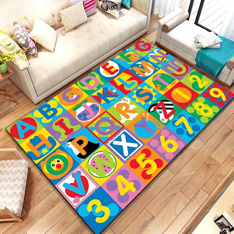 Kids Educational - Alphabet Numbers & More - アルファベット学習カーペットマットラグABC文字数字動物形教育用子供用ホームデコレーションフロアマット寝室装飾