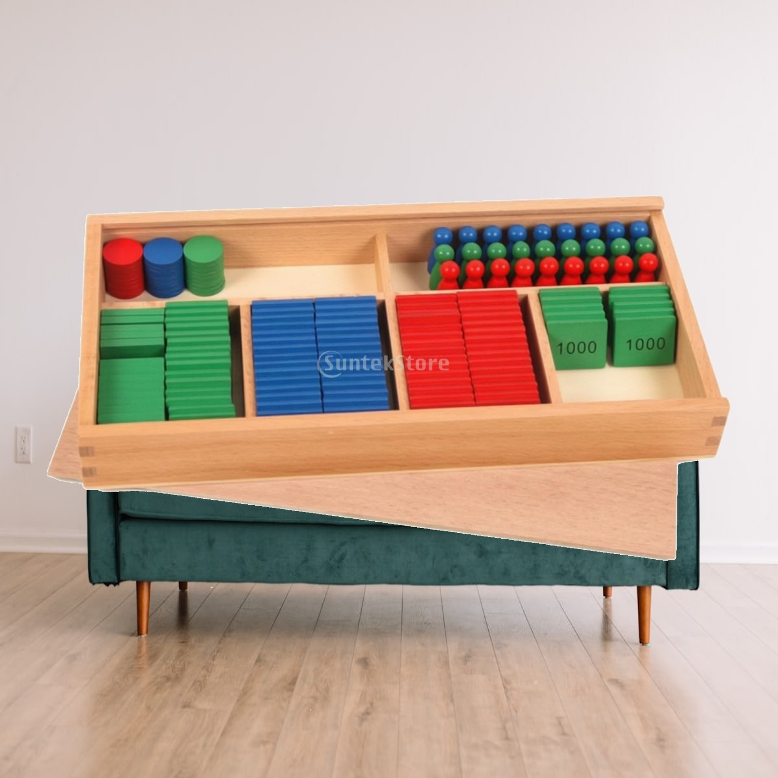 Math Manipulative Set - 数値ブロック実体教材 数学おもちゃ トレイ付き 触覚セット カラフル 幼児、ホームスクール、教室向け
