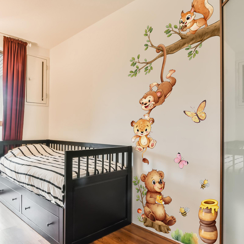 動物の枝かわいい猿蝶蜂ビニールウォールステッカー子供部屋用家 - Kids Educational Posters のレビューと価格