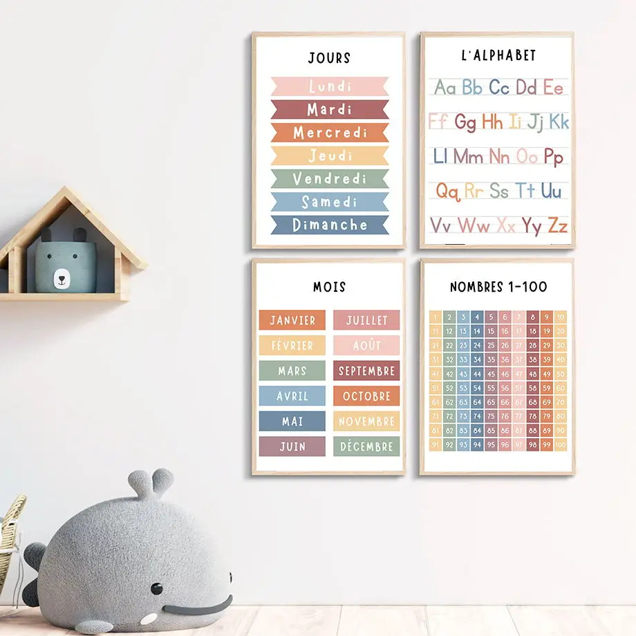 アルファベットとフランス語の数字のキャンバス絵画,教育アート - Kids Educational - Alphabet Numbers & More のレビューと価格