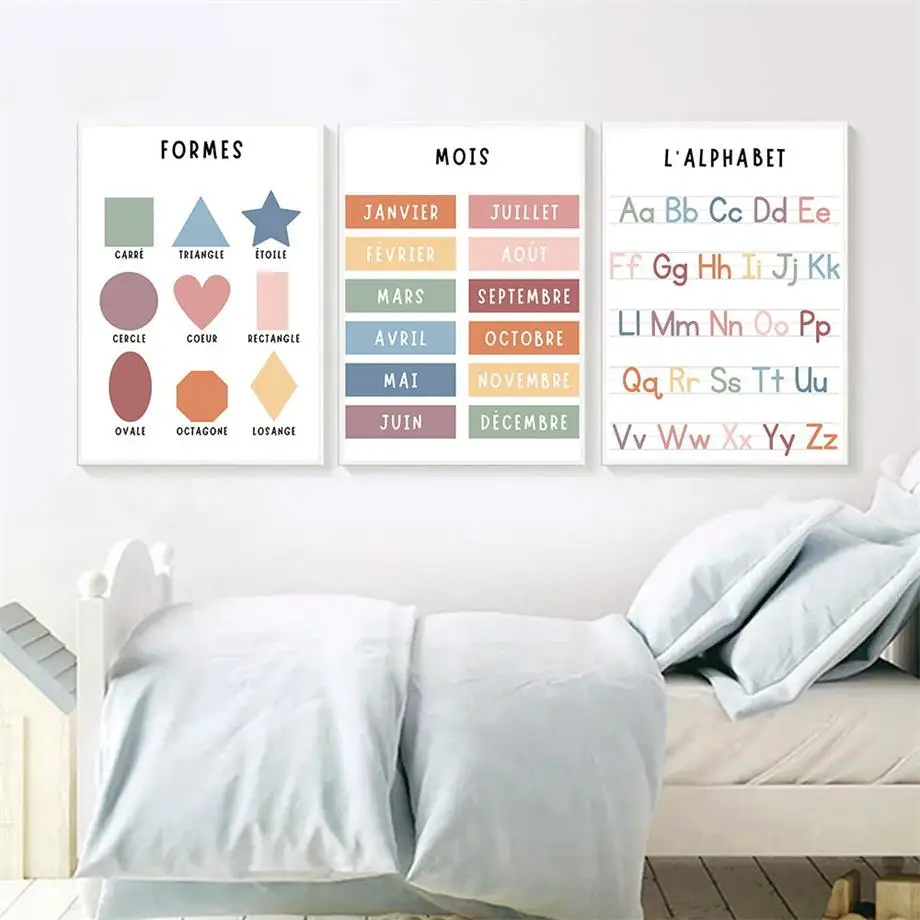 アルファベットとフランス語の数字のキャンバス絵画,教育アート - Kids Educational - Alphabet Numbers & More のレビューと価格