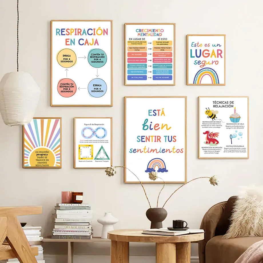 スペイン教育モットーレインボーサンシャイン壁アートキャンバス - Kids Education Picture のレビューと価格