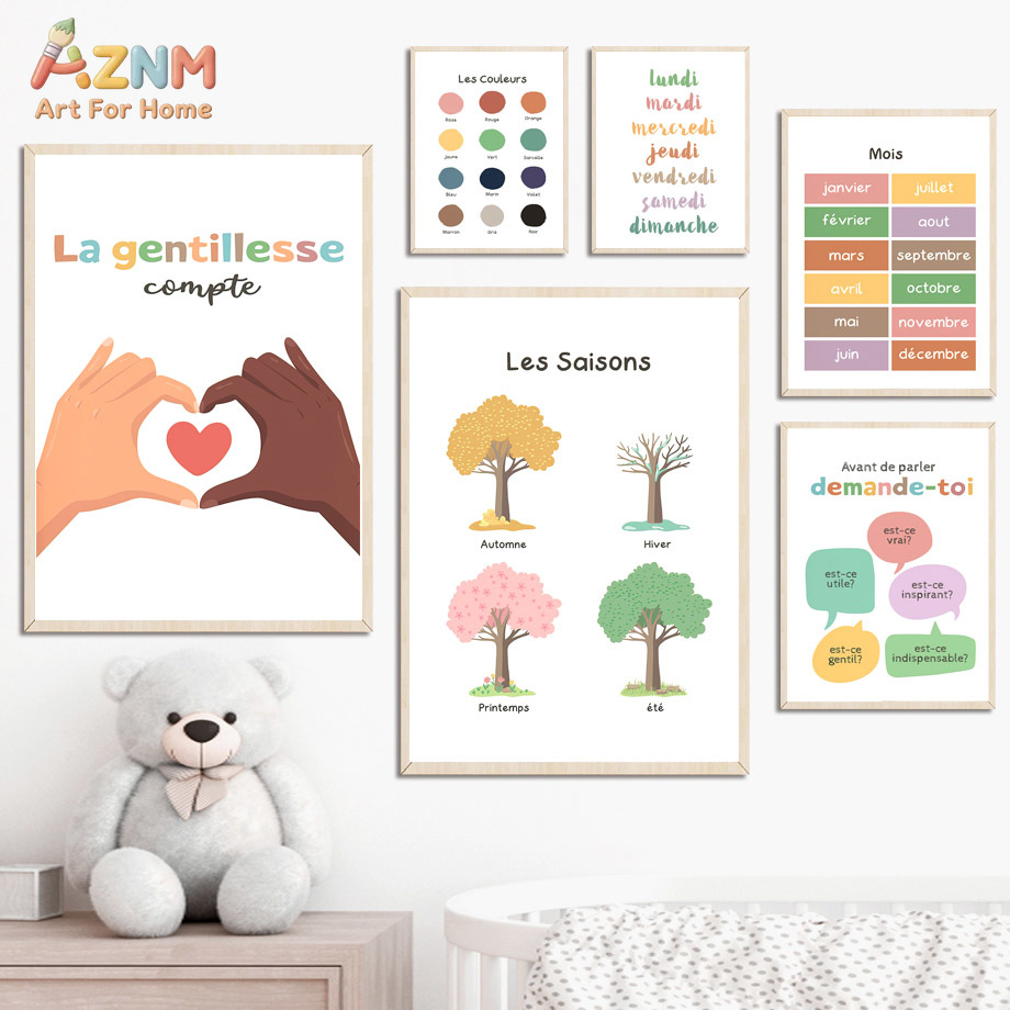 AZNM フランス製子供向け教育用キャンバスウォールアート  - Kids Educational - Alphabet Numbers & More のレビューと価格
