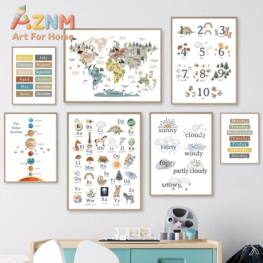 教育用、幼児向け、アルファベット、数字、太陽系、天気、壁掛け - Kids Educational - Alphabet Numbers & More のレビューと価格