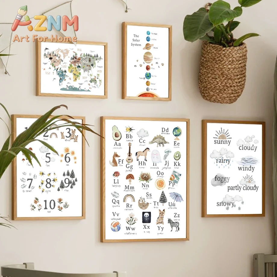 教育用、幼児向け、アルファベット、数字、太陽系、天気、壁掛け - Kids Educational - Alphabet Numbers & More のレビューと価格