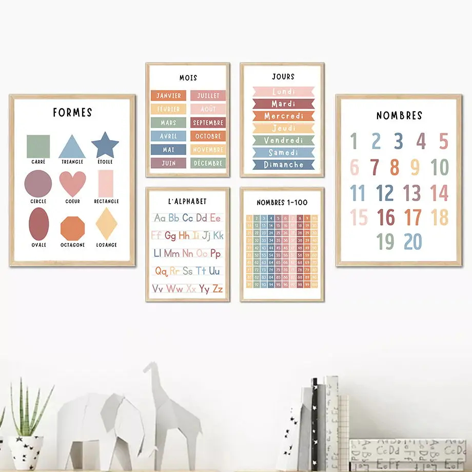 英語フランス語数字アルファベット形状キャンバス絵画天気教育ア - Kids Educational - Alphabet Numbers & More のレビューと価格