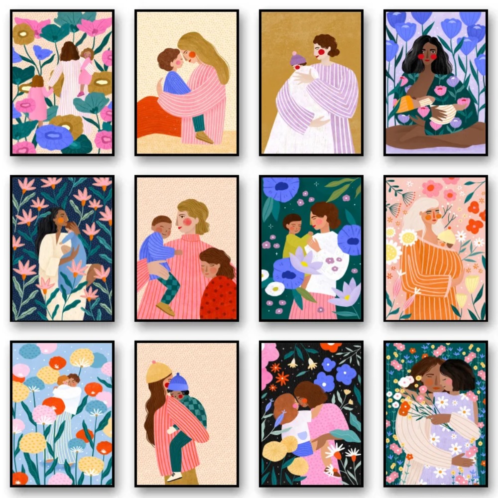 母性アートプリントキャンバス絵画若い母親と子供ポスター母性愛 - Kids Educational Posters のレビューと価格