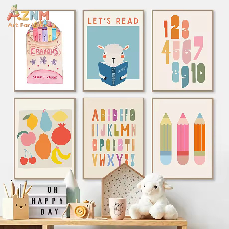 AZNM アルファベット数字学習キャンバスウォールアート漫画 - Kids Educational - Alphabet Numbers & More のレビューと価格