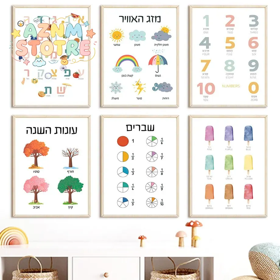 (2Dキャンバス絵画) ヘブライ語アルファベット 数字 子供 - Kids Educational - Alphabet Numbers & More のレビューと価格